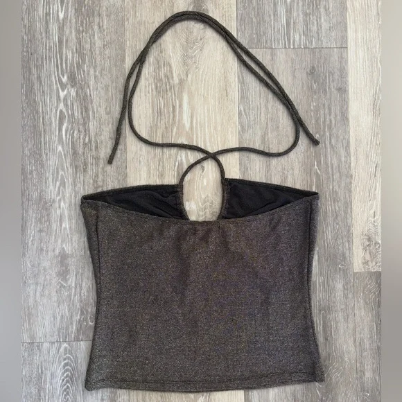 Reformation Anders Metallic Gold Sparkle Halter Top Size M - Picture 2 of 9